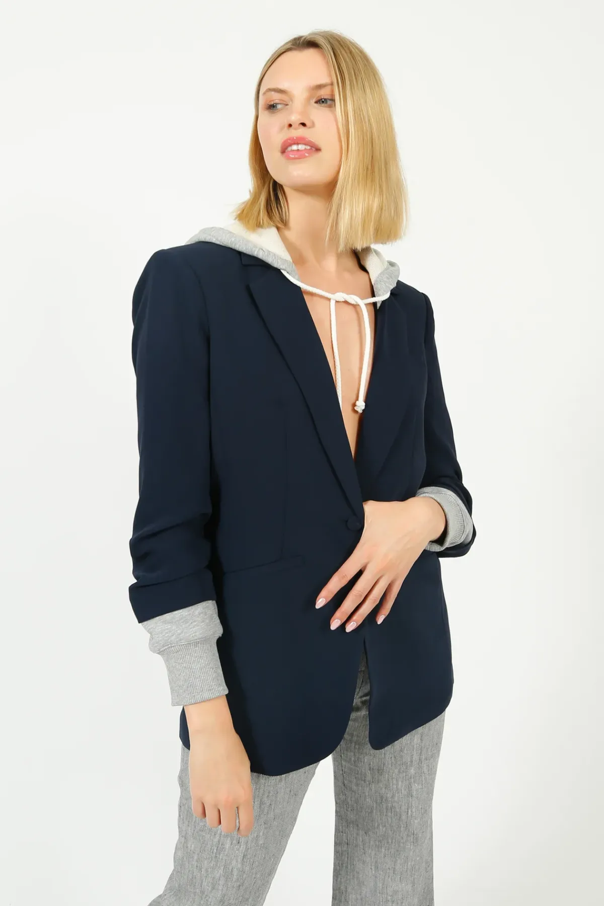 Cinq A Sept 5A7 Hooded Khloe Blazer in Navy, Grey