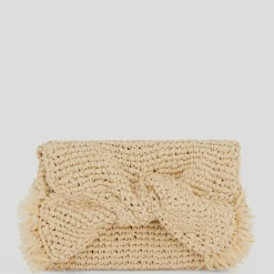 Anya Hindmarch AH Bow Clutch in Natural Raffia