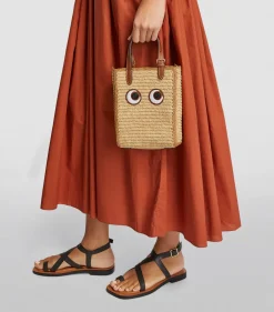 Anya Hindmarch AH N/S Tote in Mini Eyes in Natural Raffia