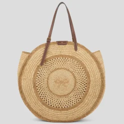 Anya Hindmarch AH Round Bow Tote in Natural Raffia