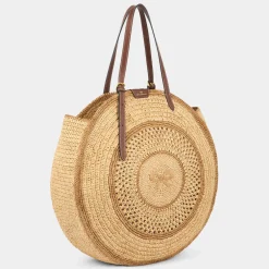 Anya Hindmarch AH Round Bow Tote in Natural Raffia