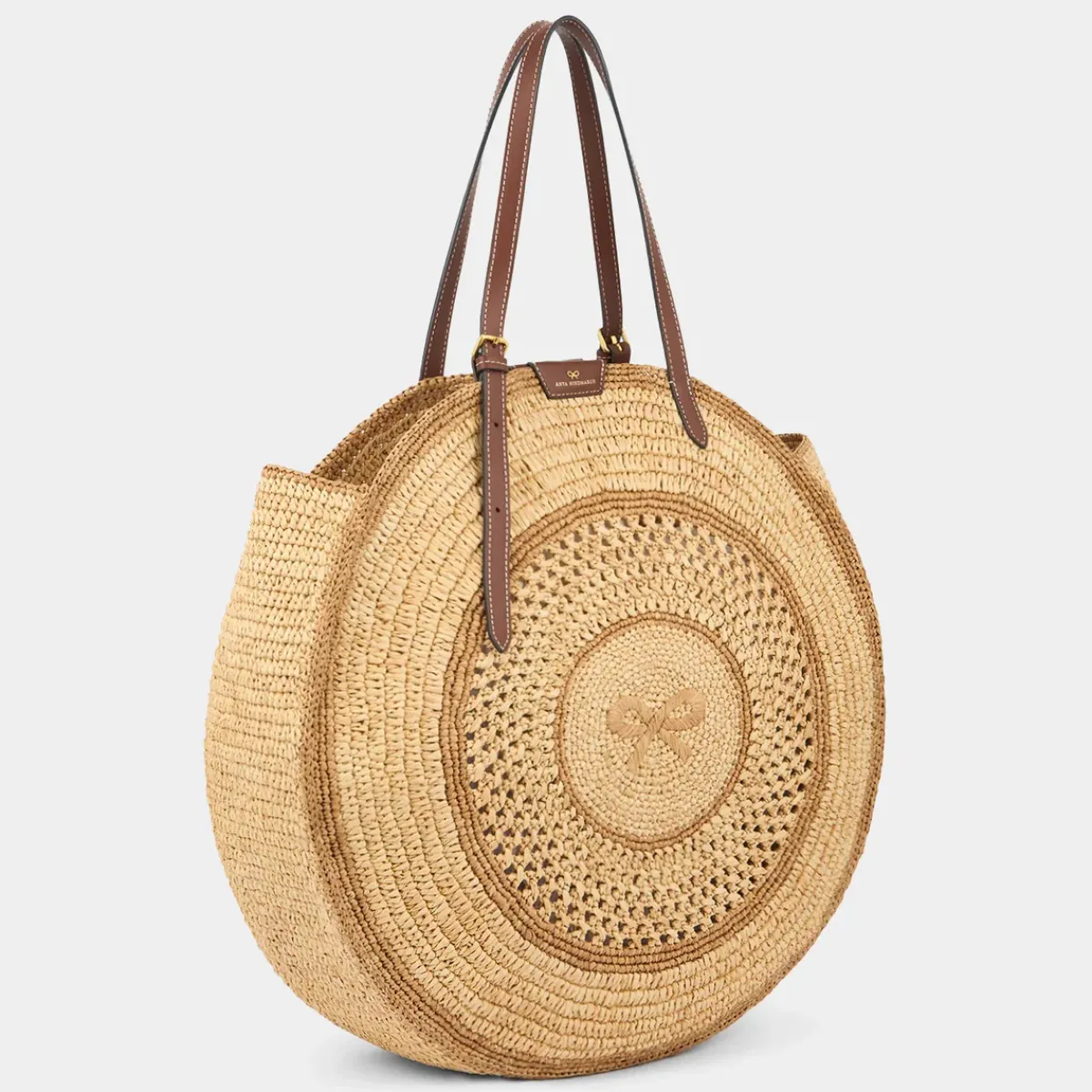 Anya Hindmarch AH Round Bow Tote in Natural Raffia