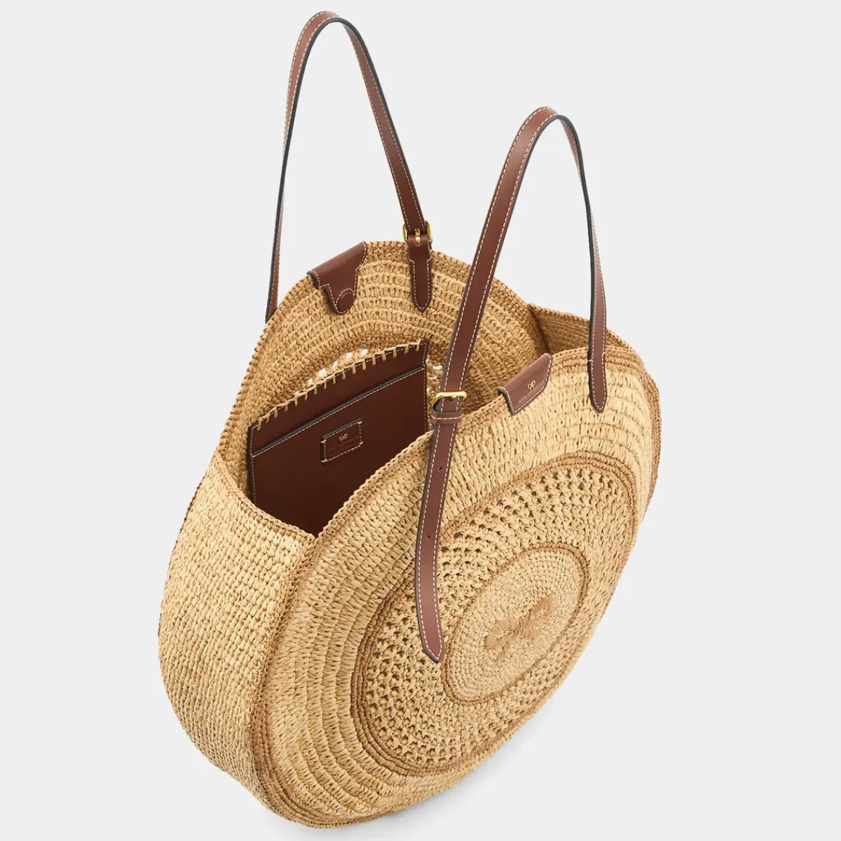 Anya Hindmarch AH Round Bow Tote in Natural Raffia