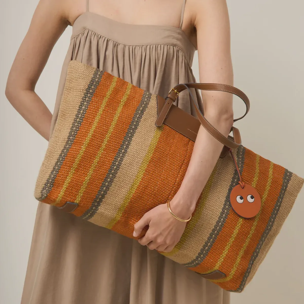 Anya Hindmarch AH Striped Jute E/W Tote in Orange Multi