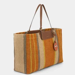 Anya Hindmarch AH Striped Jute E/W Tote in Orange Multi