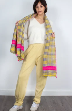 ANNA 603 Himalaya Check Print Scarf in Yellow Multi