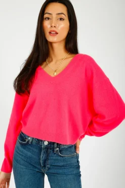 American Vintage AV Raxow V Neck Knit in Hortensia Fluro