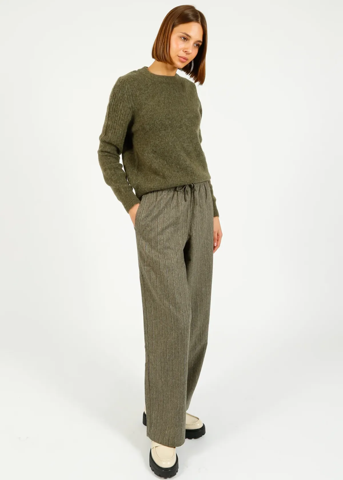 American Vintage AV Dirow Trousers in Taupe Stripe