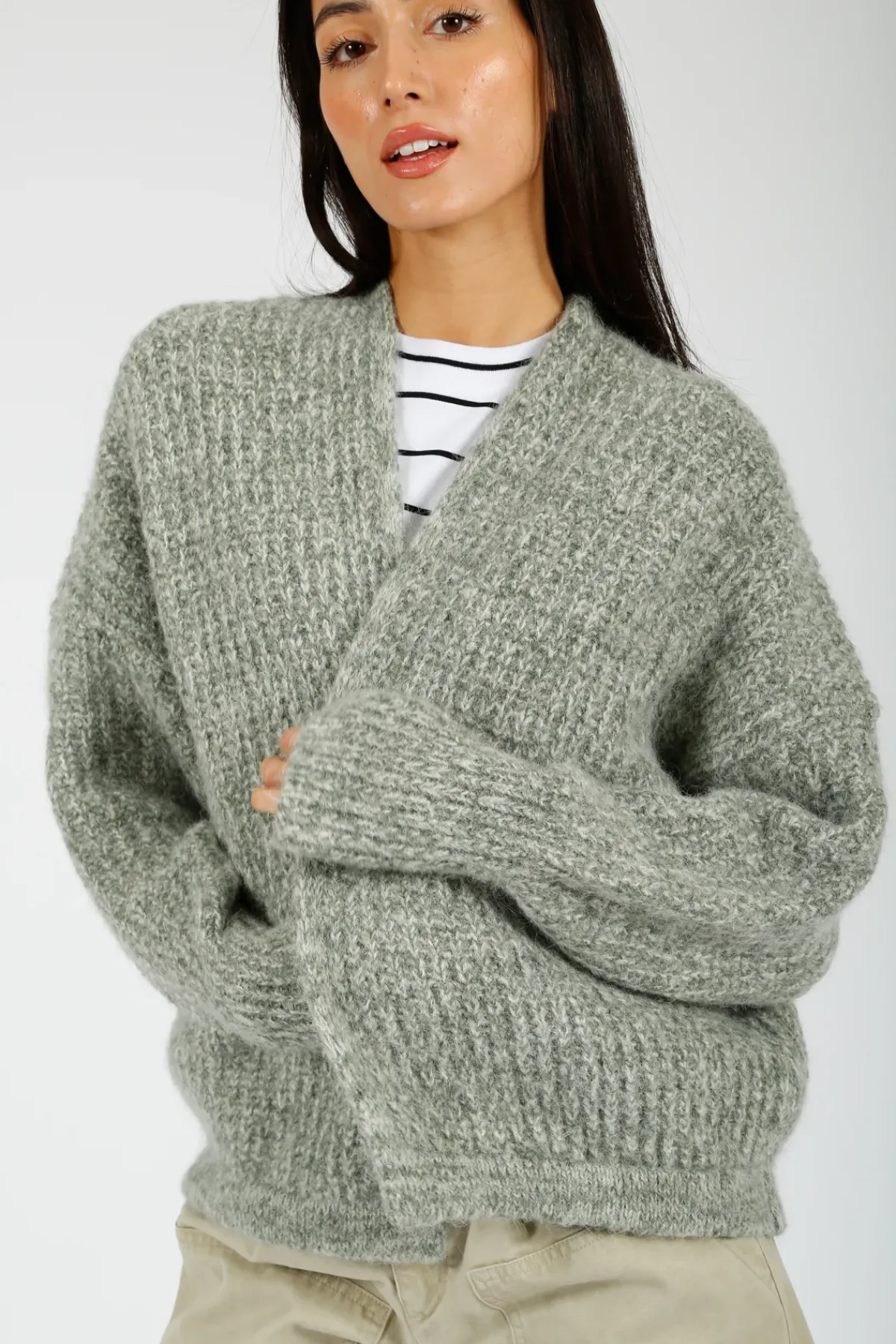 American Vintage AV East 19 Open Cardigan in Tortue Melange