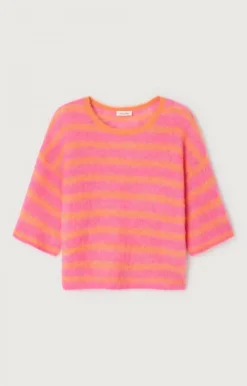 American Vintage AV Nenbay SS Stripe Knit in Orange, Hibiscus