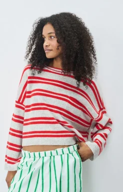 American Vintage AV Raxow Stripe Knit in Grey, Strawberry