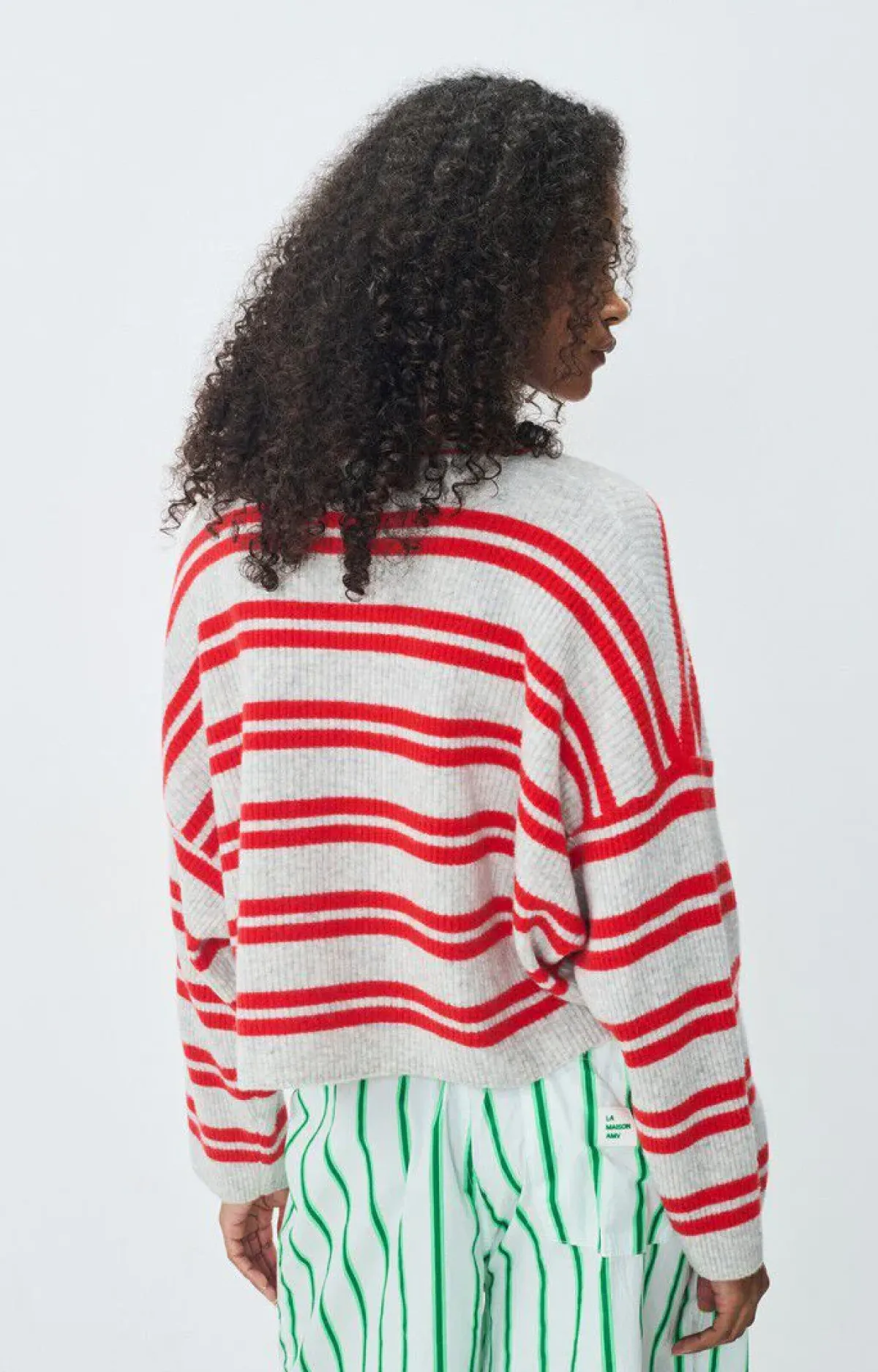 American Vintage AV Raxow Stripe Knit in Grey, Strawberry