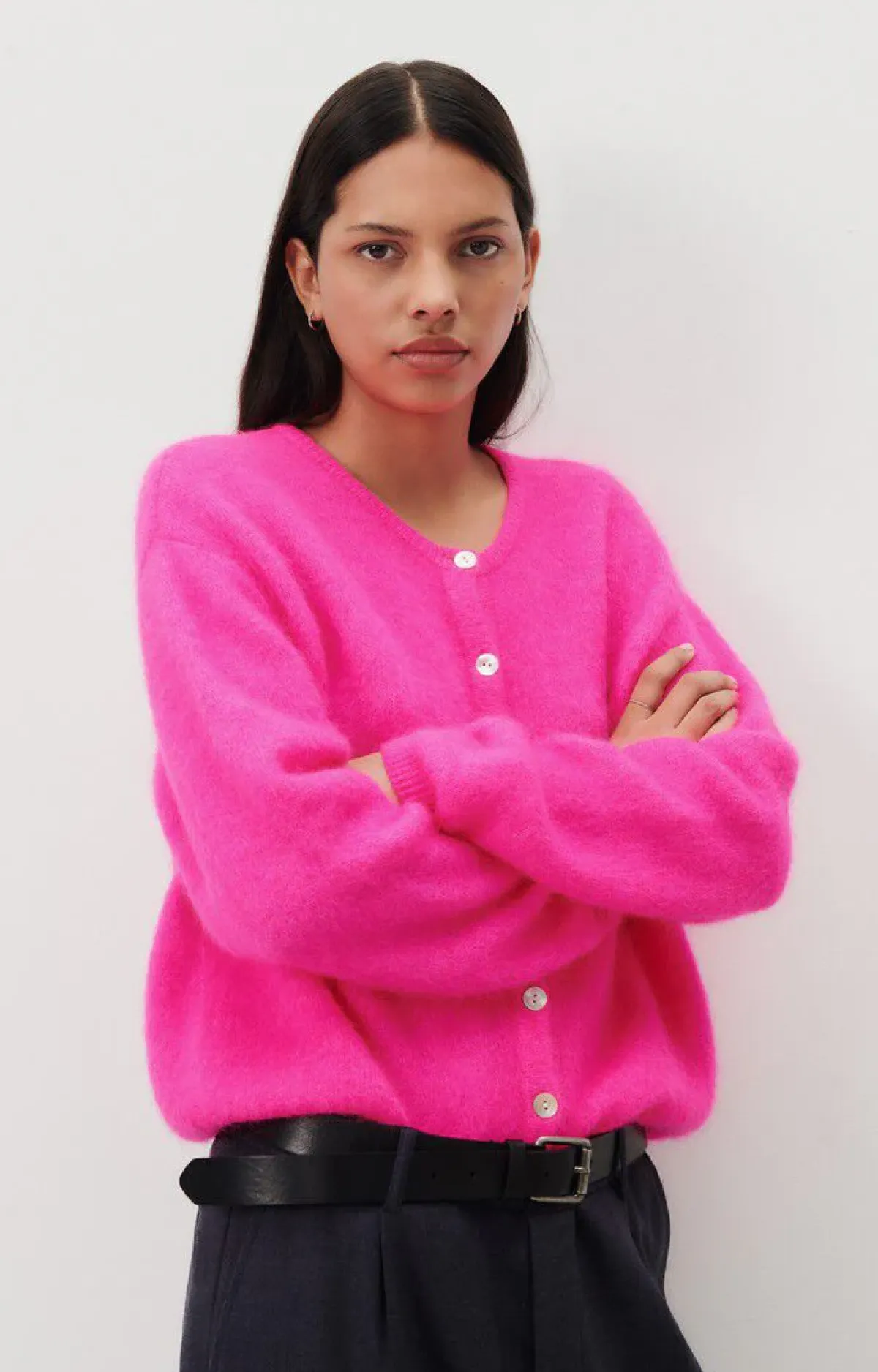American Vintage AV Vitow Cardi in Rose Fluro Chine