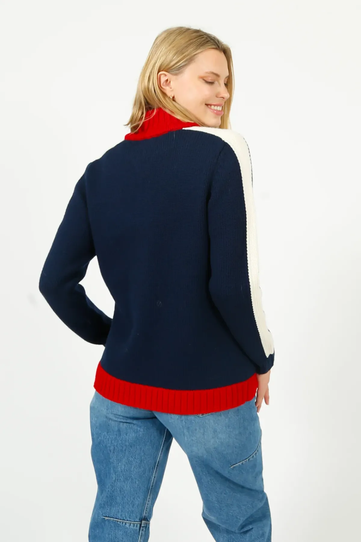 Bella Freud BF College Zip Up Bomber Jacket in Navy, Red