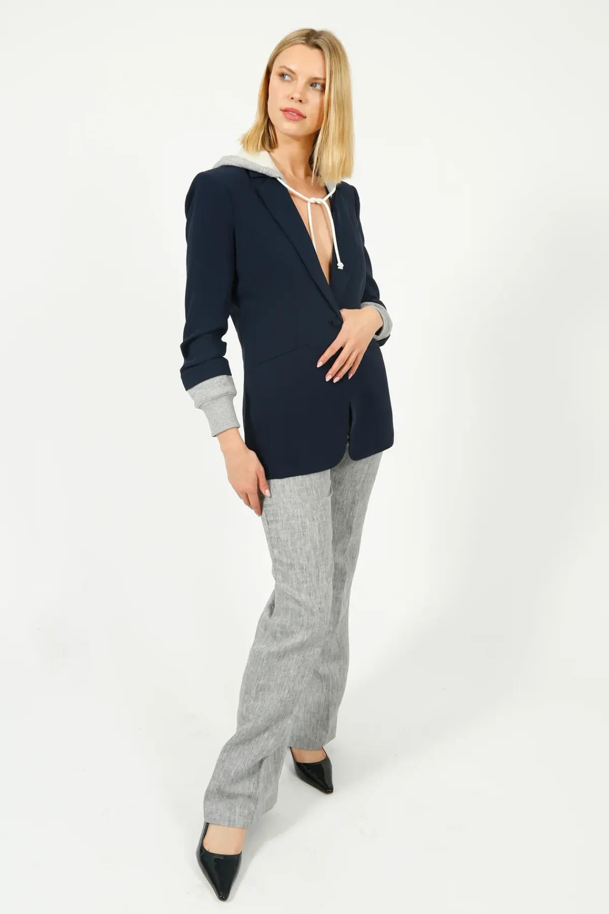 Bella Freud BF Slim Kim Linen Trouser in Dappled Grey