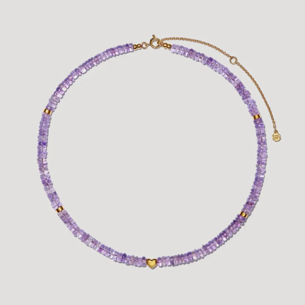 Bon Bon Jewellery Club BON BON Amethyst Necklace with Gold Heart