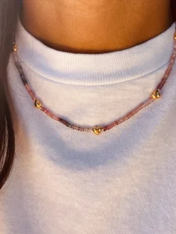 Bon Bon Jewellery Club BON BON Mixed Spinel Necklace with Gold Hearts
