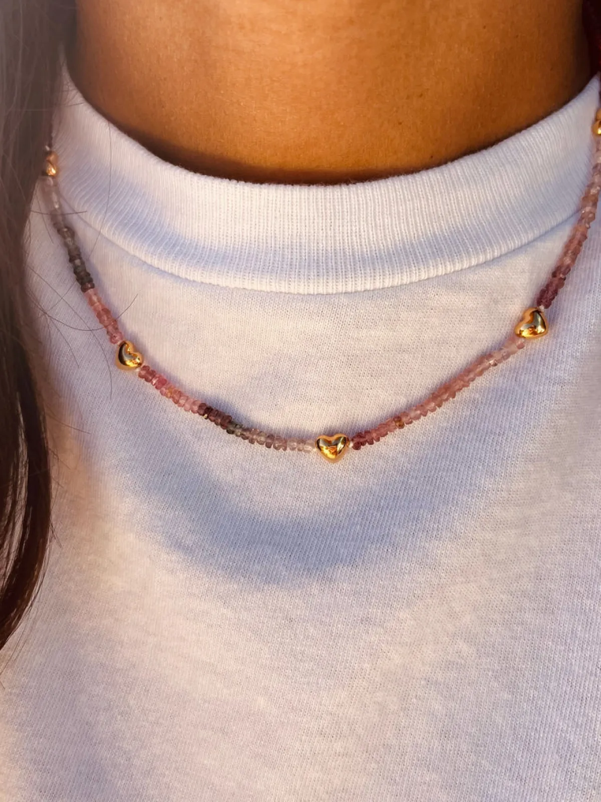 Bon Bon Jewellery Club BON BON Mixed Spinel Necklace with Gold Hearts