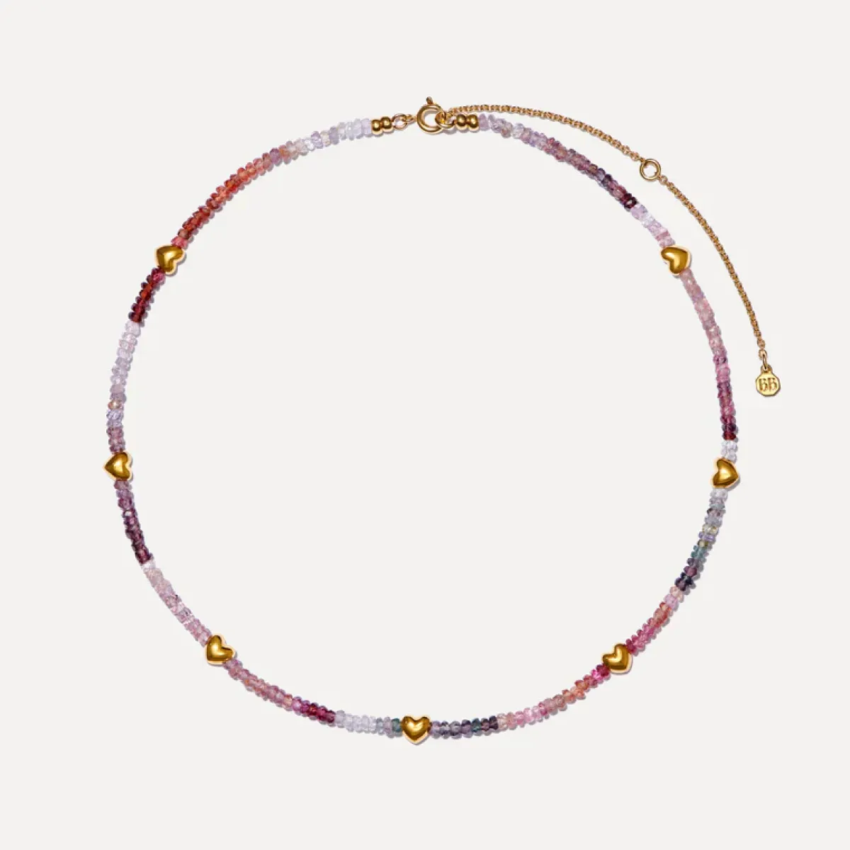 Bon Bon Jewellery Club BON BON Mixed Spinel Necklace with Gold Hearts