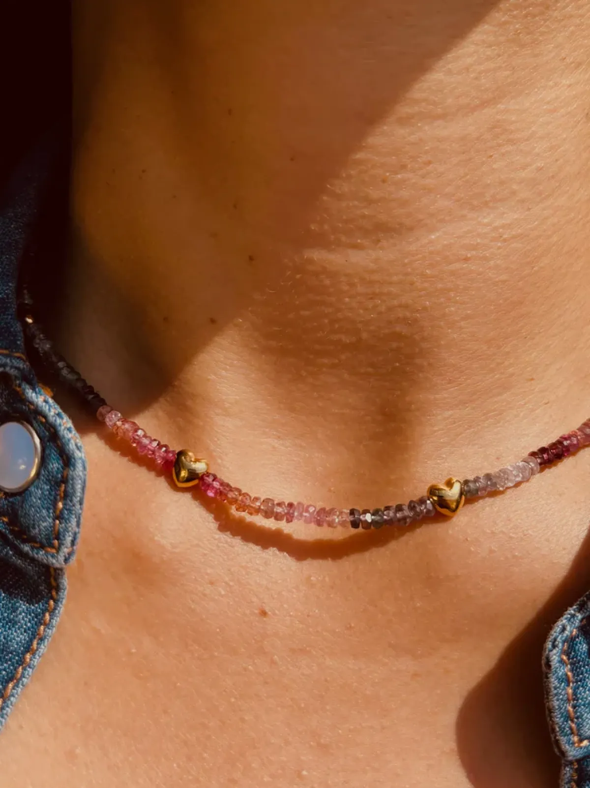 Bon Bon Jewellery Club BON BON Mixed Spinel Necklace with Gold Hearts