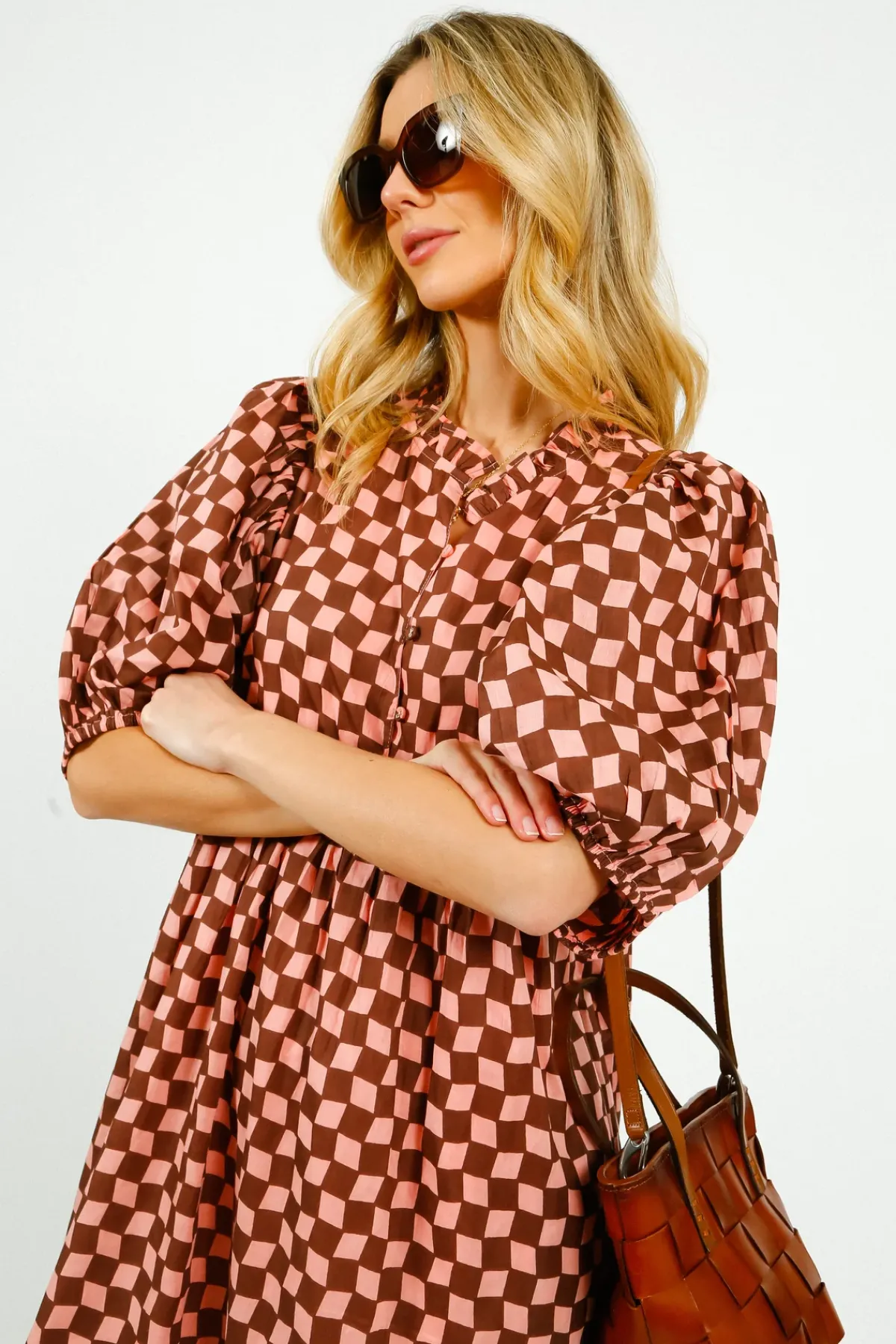 Bonte Briony Dress in Brown, Pink