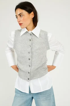 Colorush C-RUSH Stevie Button Up Tank in Fluffy Grey
