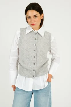 Colorush C-RUSH Stevie Button Up Tank in Fluffy Grey