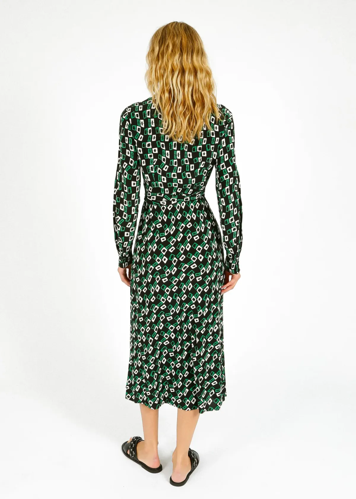 Diane Von Furstenberg DVF Tori Dress in Chains Spots Black