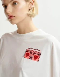 Essentiel Antwerp EA Hadio Embroidered Tee in Off White