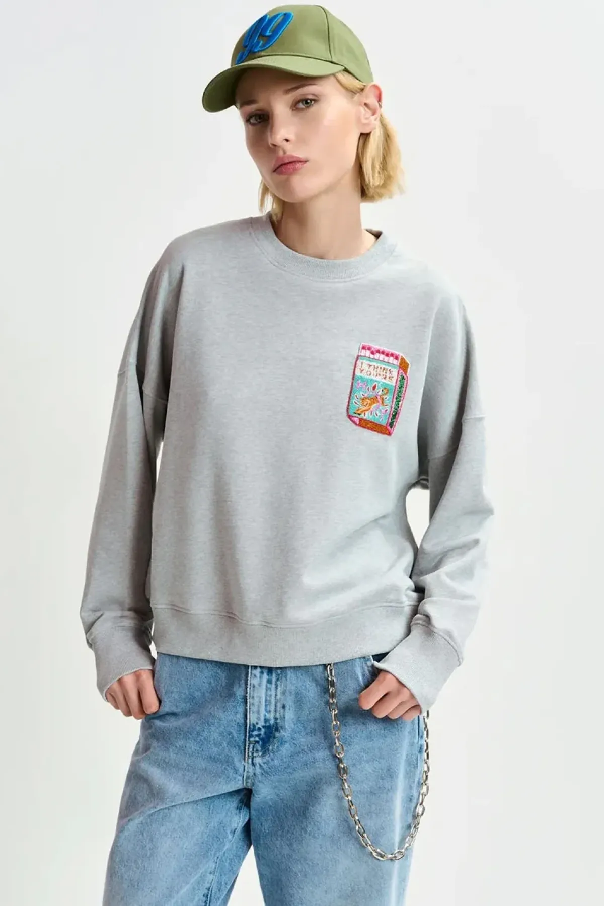 Essentiel Antwerp EA Hallumettes Embroidered Sweat in Nimbus Cloud
