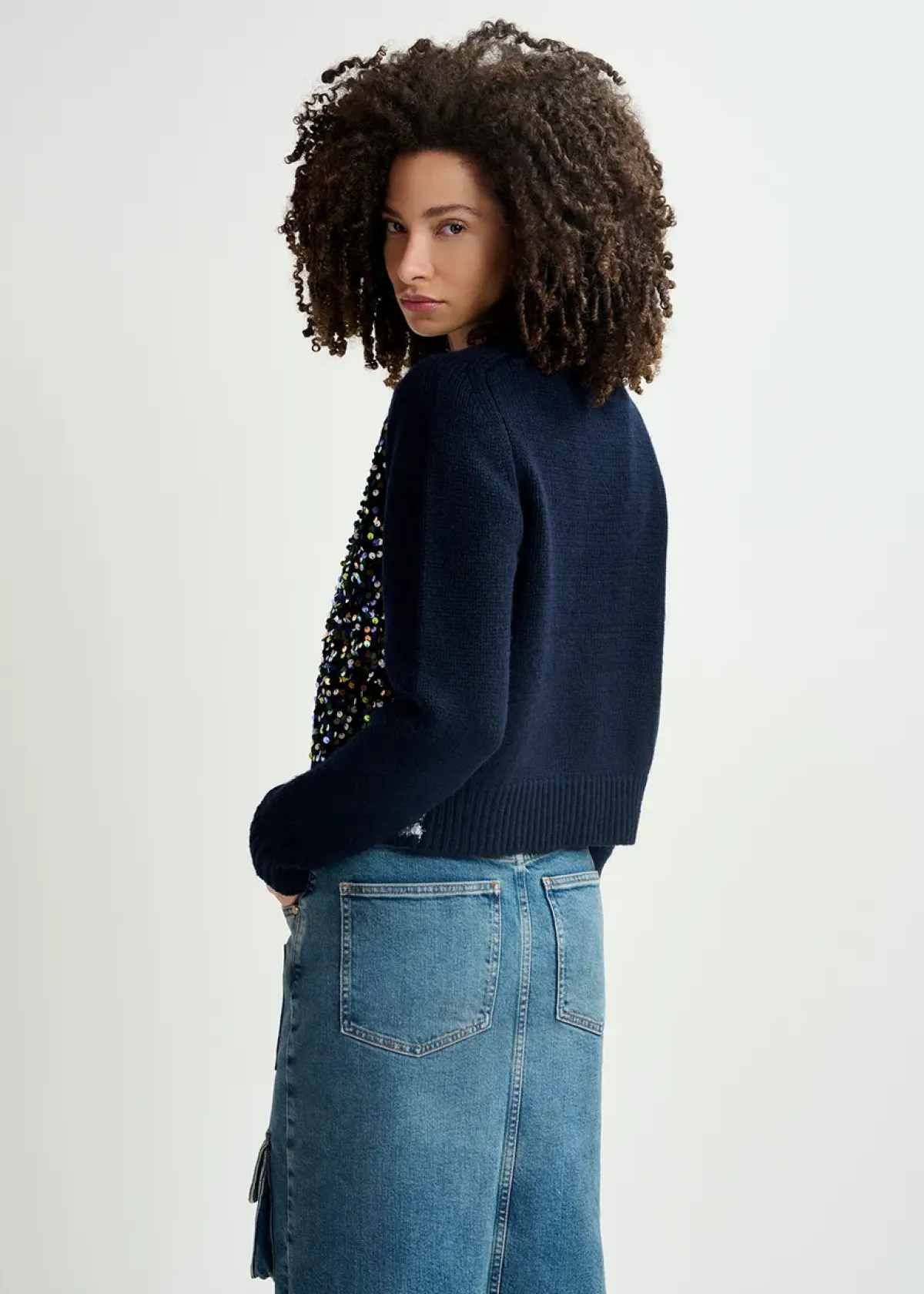 Essentiel Antwerp EA Halter Sequin Cardigan in Night Shade