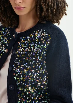 Essentiel Antwerp EA Halter Sequin Cardigan in Night Shade