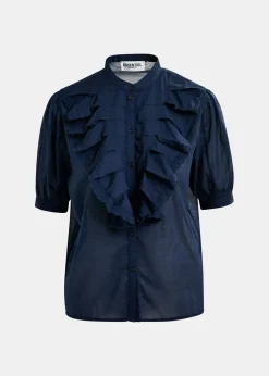 Essentiel Antwerp EA Hamadeus Ruffle Detail Shirt in Dark Sapphire