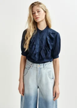 Essentiel Antwerp EA Hamadeus Ruffle Detail Shirt in Dark Sapphire