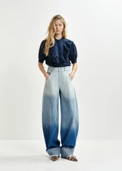Essentiel Antwerp EA Hamadeus Ruffle Detail Shirt in Dark Sapphire