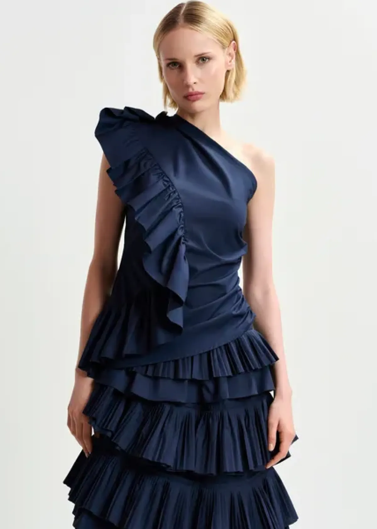 Essentiel Antwerp EA Haven Asymmetric Ruffle Top in Dark Sapphire