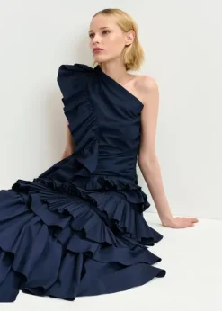 Essentiel Antwerp EA Haven Asymmetric Ruffle Top in Dark Sapphire