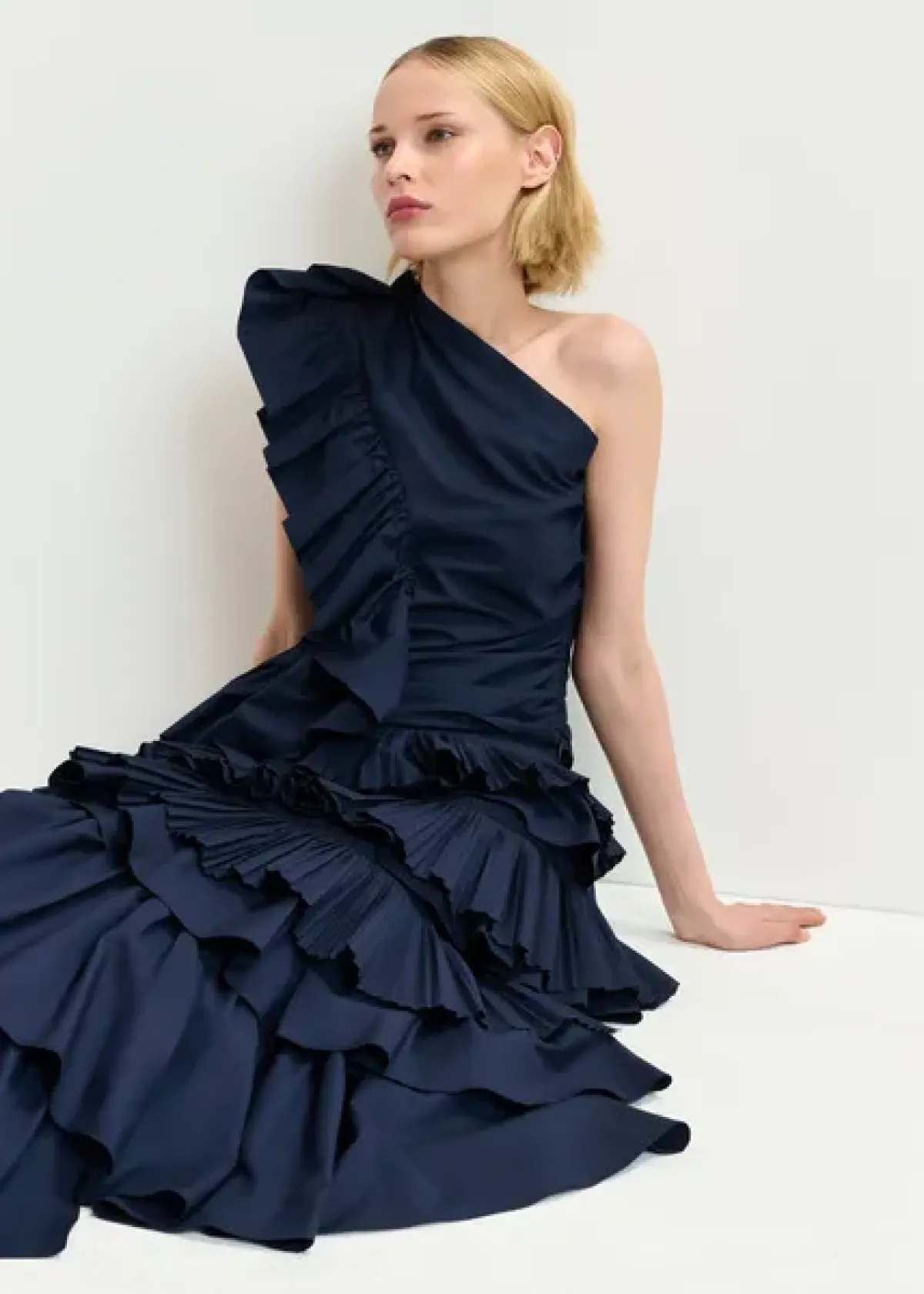 Essentiel Antwerp EA Haven Asymmetric Ruffle Top in Dark Sapphire