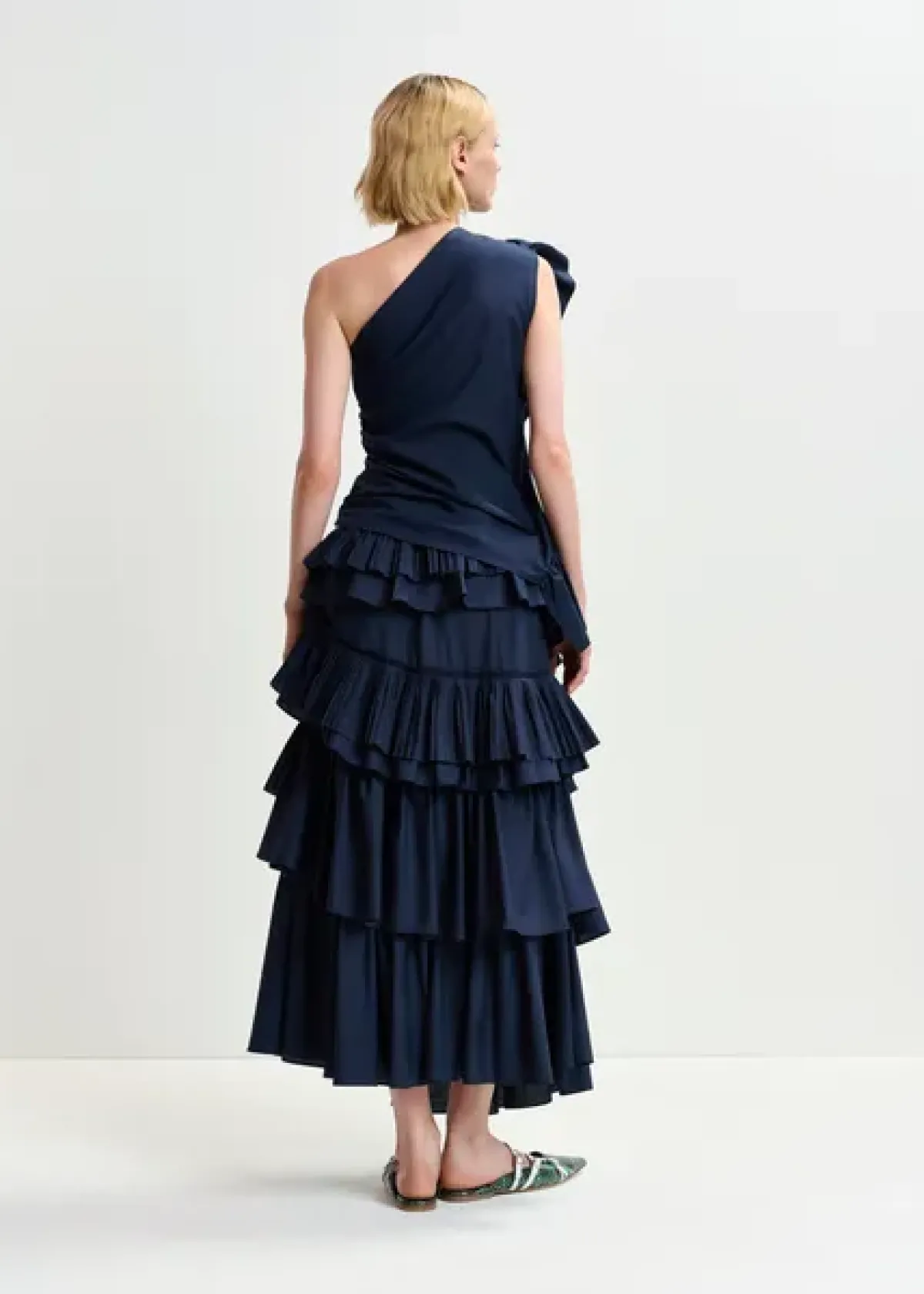 Essentiel Antwerp EA Haven Asymmetric Ruffle Top in Dark Sapphire