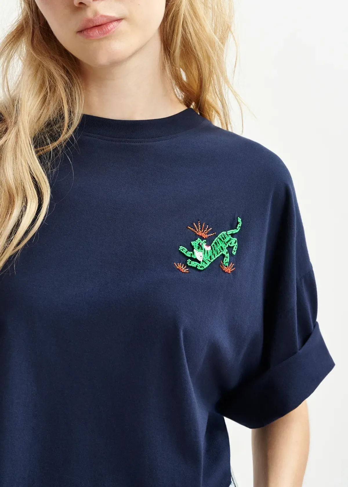 Essentiel Antwerp EA Hicecream Embroidered Tee in Dark Sapphire