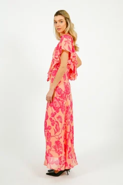 Essentiel Antwerp EA Honolulu Ruffle Midi Dress in Marzipani