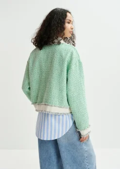 Essentiel Antwerp EA Hoola Cropped Fringe Jacket in Neptune Green