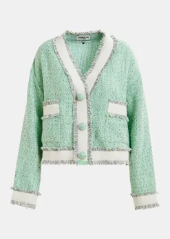 Essentiel Antwerp EA Hoola Cropped Fringe Jacket in Neptune Green