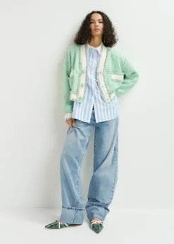 Essentiel Antwerp EA Hoola Cropped Fringe Jacket in Neptune Green