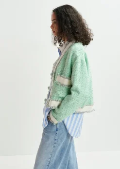 Essentiel Antwerp EA Hoola Cropped Fringe Jacket in Neptune Green