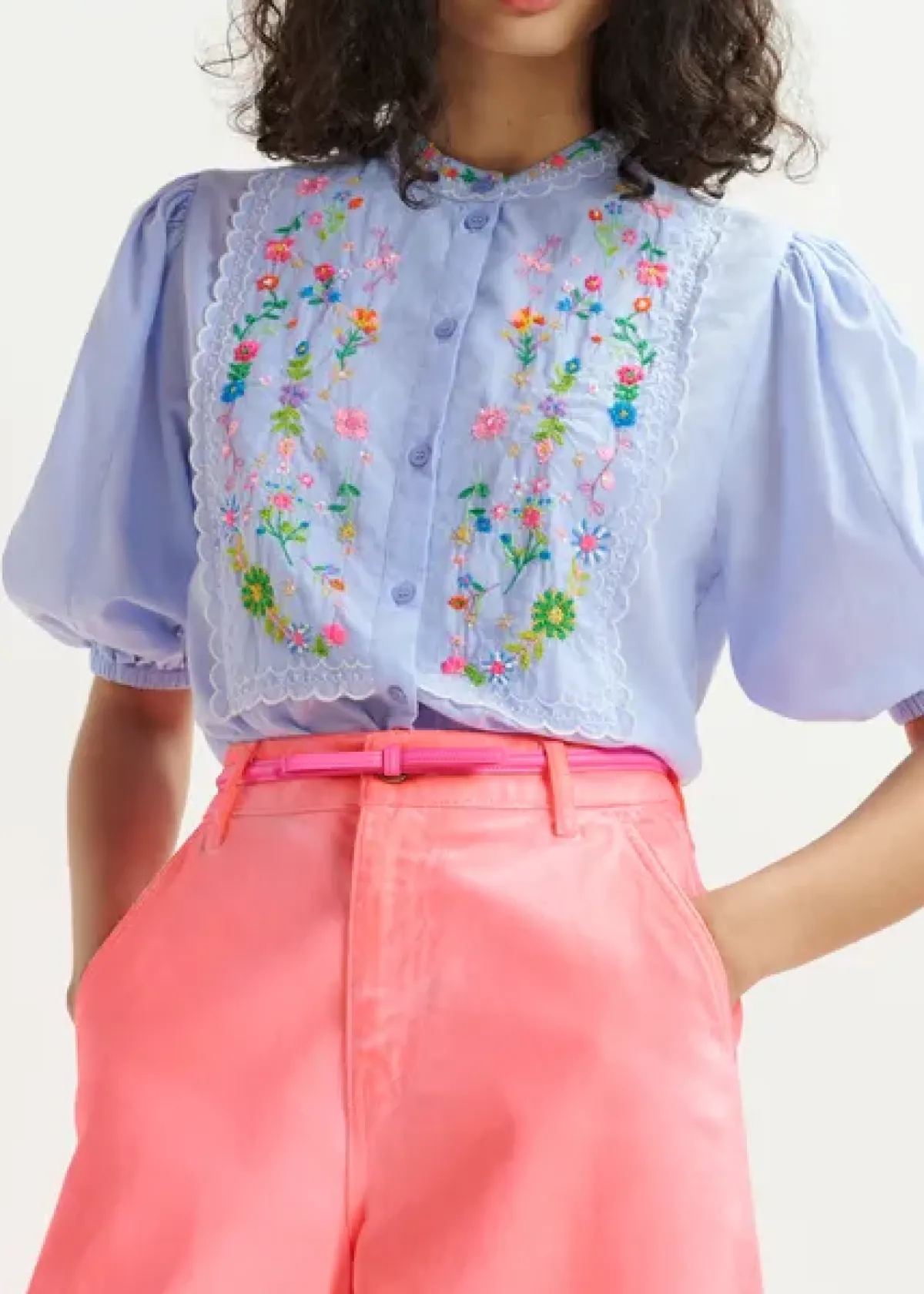 Essentiel Antwerp EA Horange Embroidered Shirt in Aqua Blue