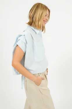 Emin Paul EP BL3406 Gathered Shirt Blouse in Sky