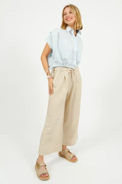 Emin Paul EP BL3406 Gathered Shirt Blouse in Sky