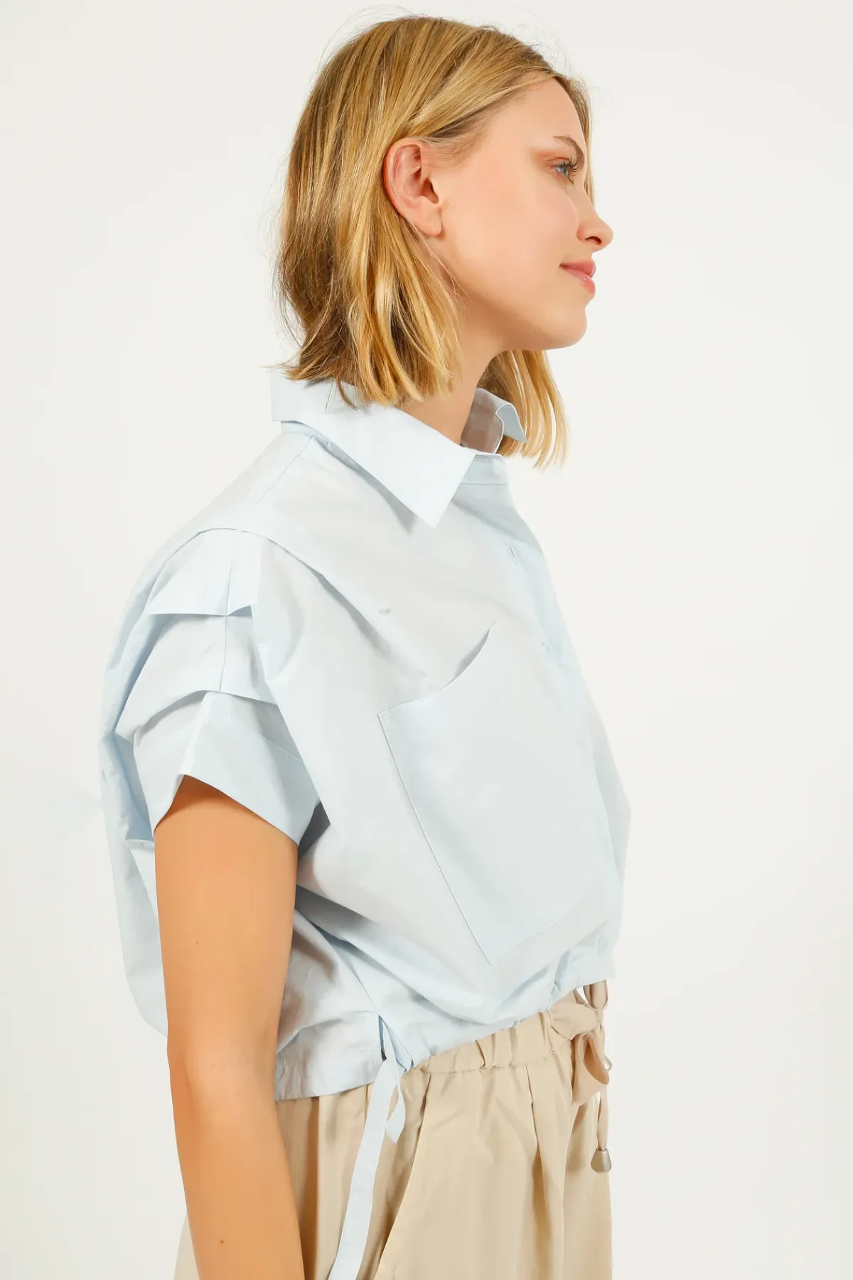 Emin Paul EP BL3406 Gathered Shirt Blouse in Sky