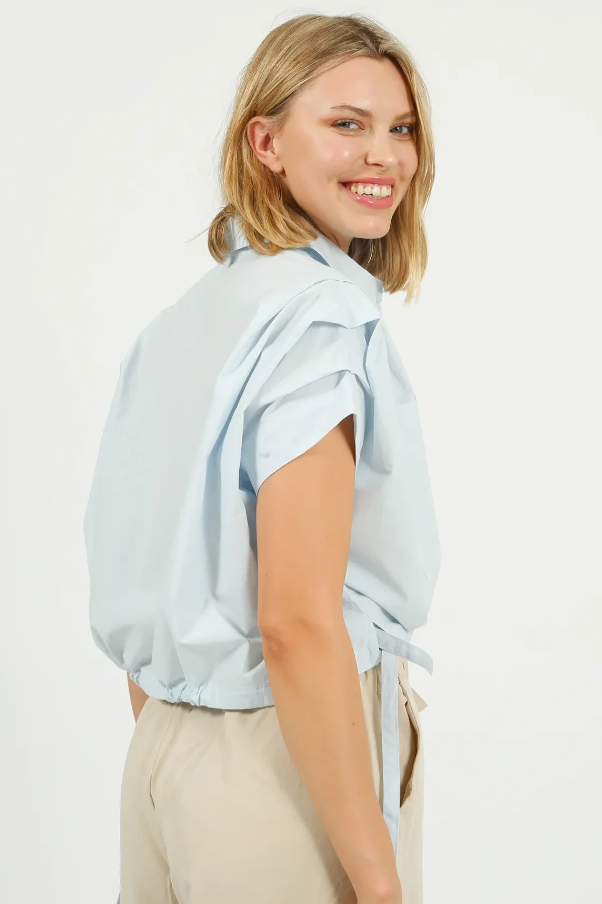 Emin Paul EP BL3406 Gathered Shirt Blouse in Sky